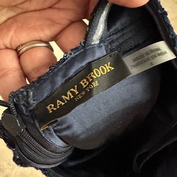 Ramy Brook Richie Sequined Mini Dress Navy Open Back (D11) - Picture 5 of 6